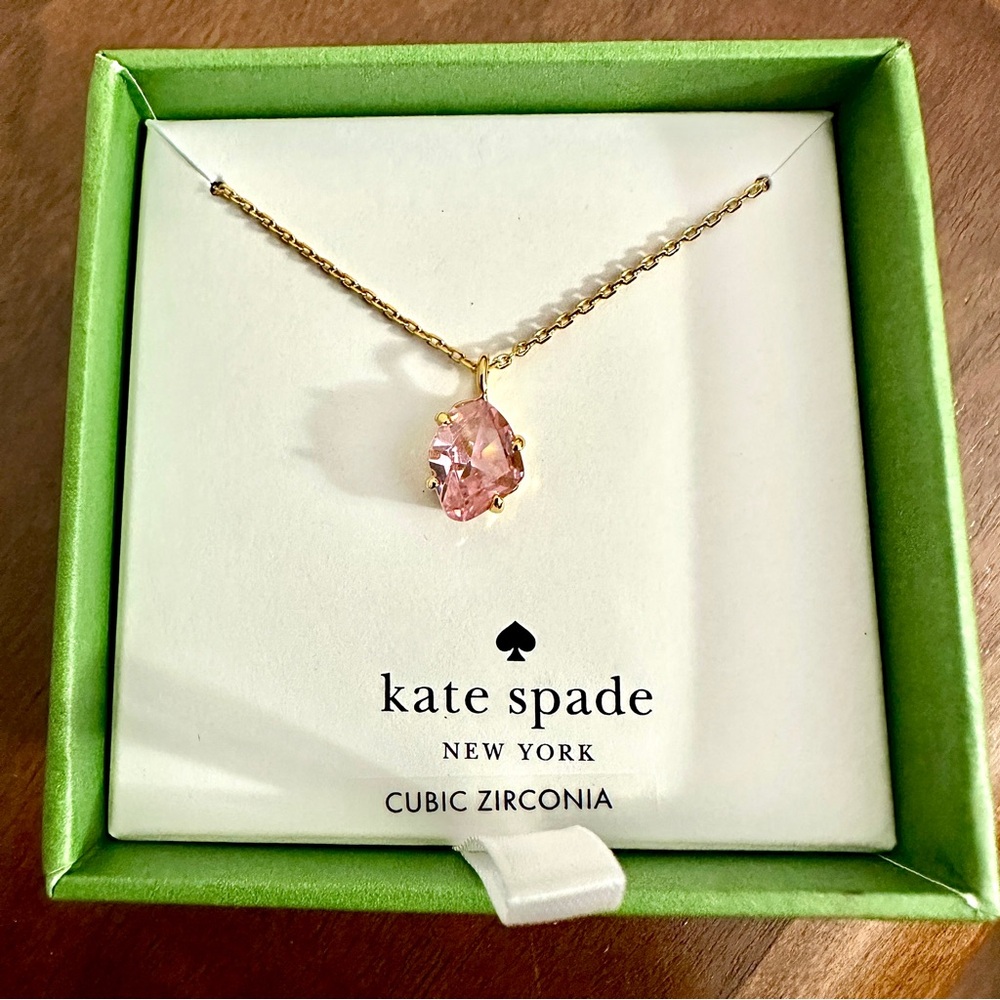 Kate Spade New York Gold Dazzle Necklace Pink Pear-Cut Cubic Zirconia Pendant •